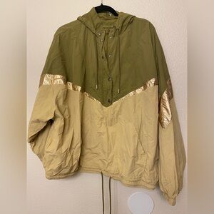 American Eagle Outfitters womans Green gold nylon Windbreaker Hoodie jacket XXL